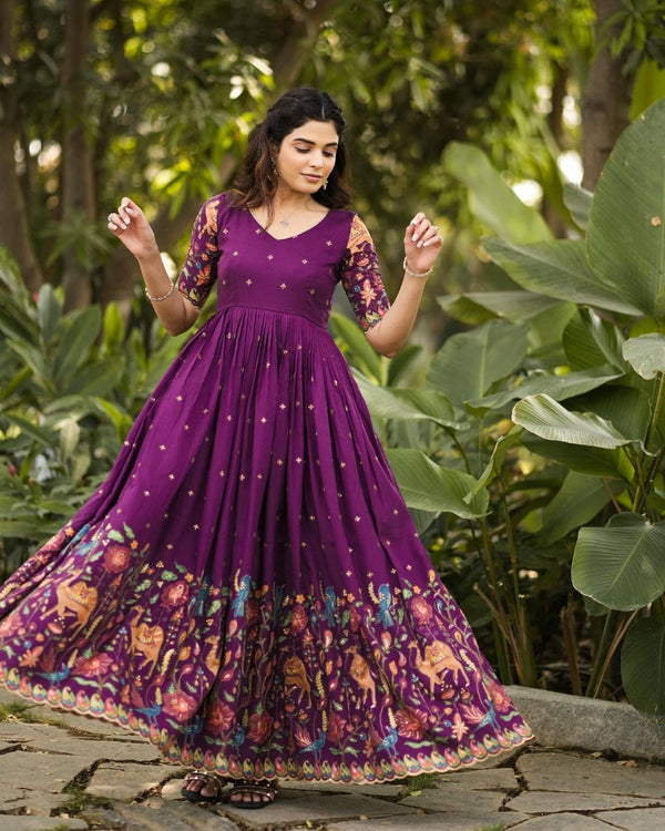 Exquisite Kalamkari Gown with Intricate Handcrafted Designs