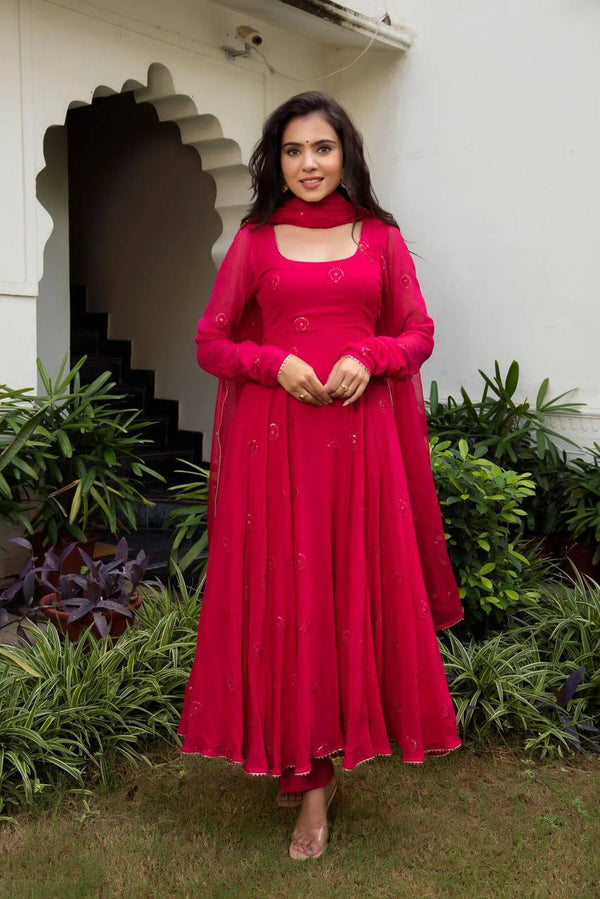 Red Anarkali  gown with dupatta